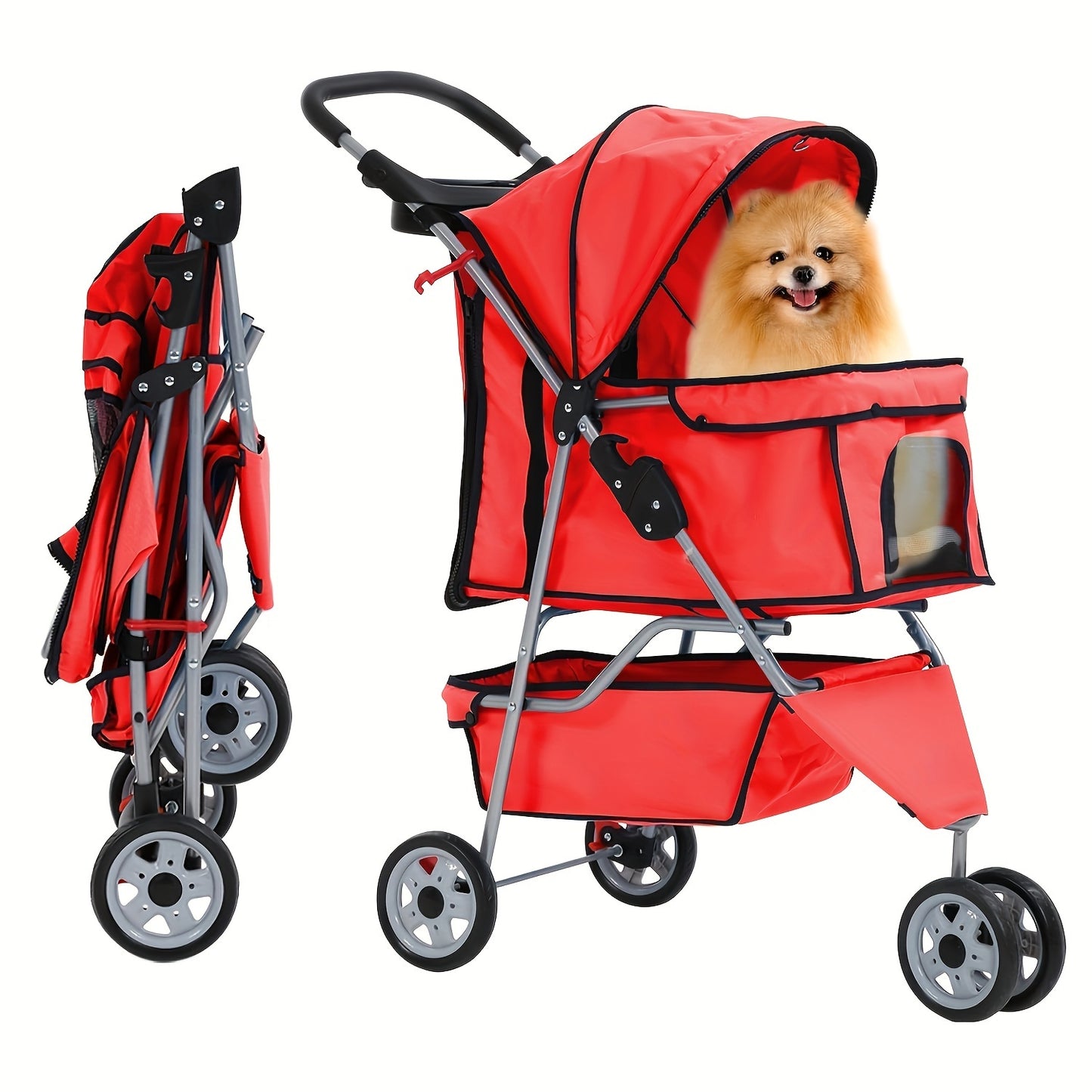 3 Wheels Pet Cat Jogger Stroller, Folding Carrier Waterproof Puppy Stroller With Cup Holder & Removable Liner, Dog Strollers For Small Dogs, For Small And Medium Pets