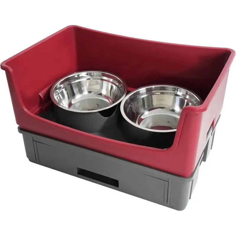 Elevated Dog Bowl Stand Set with Stainless Steel Bowls and Mess Proof Design in Grey