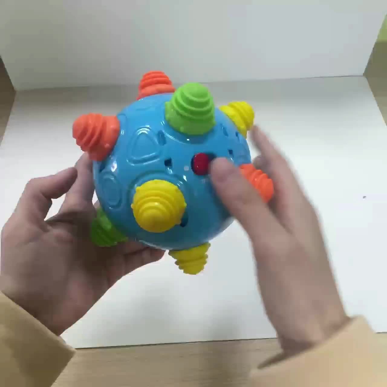 Colorful Interactive Musical Shake Ball Toy for Kids Blue with Yellow and Green Textures
