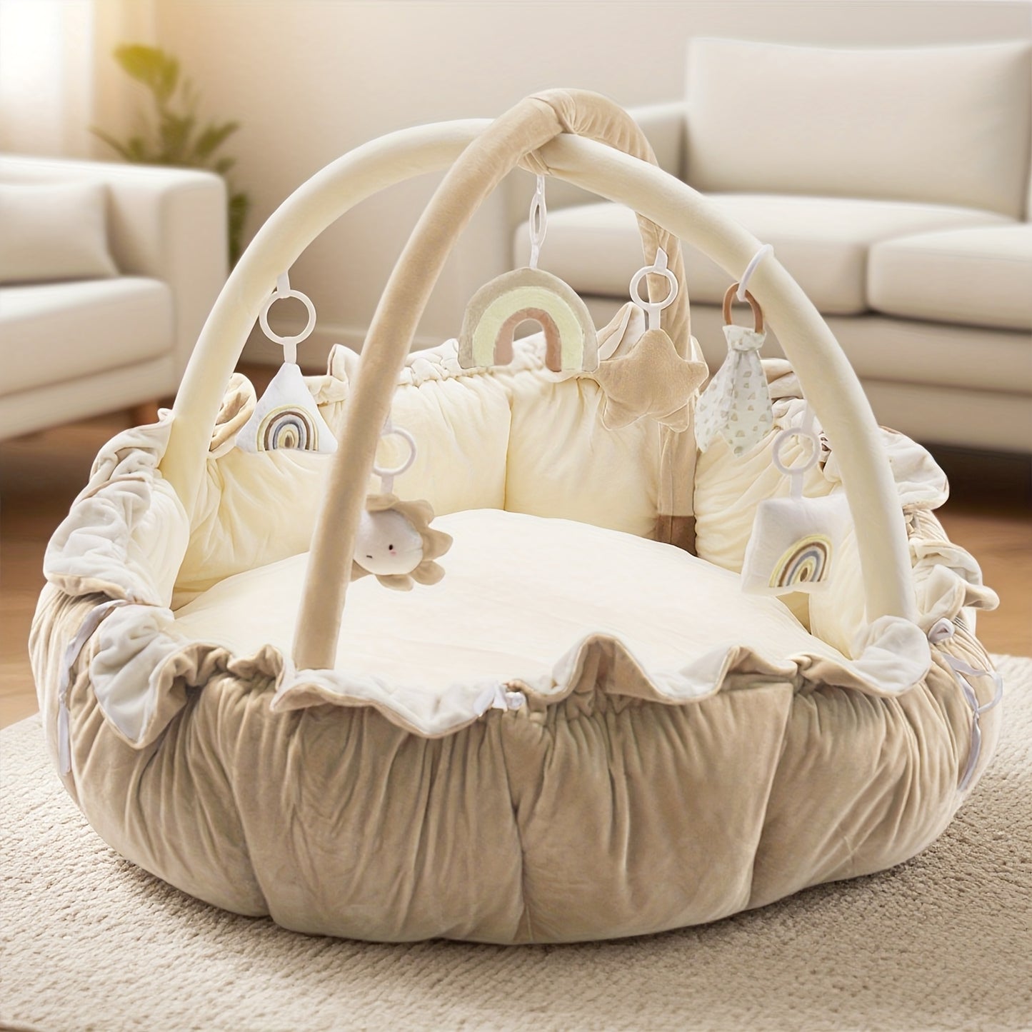 5 In 1 Plush Baby Play Gym With Tummy Time Mat And 6 Toys Ball Pit For Development