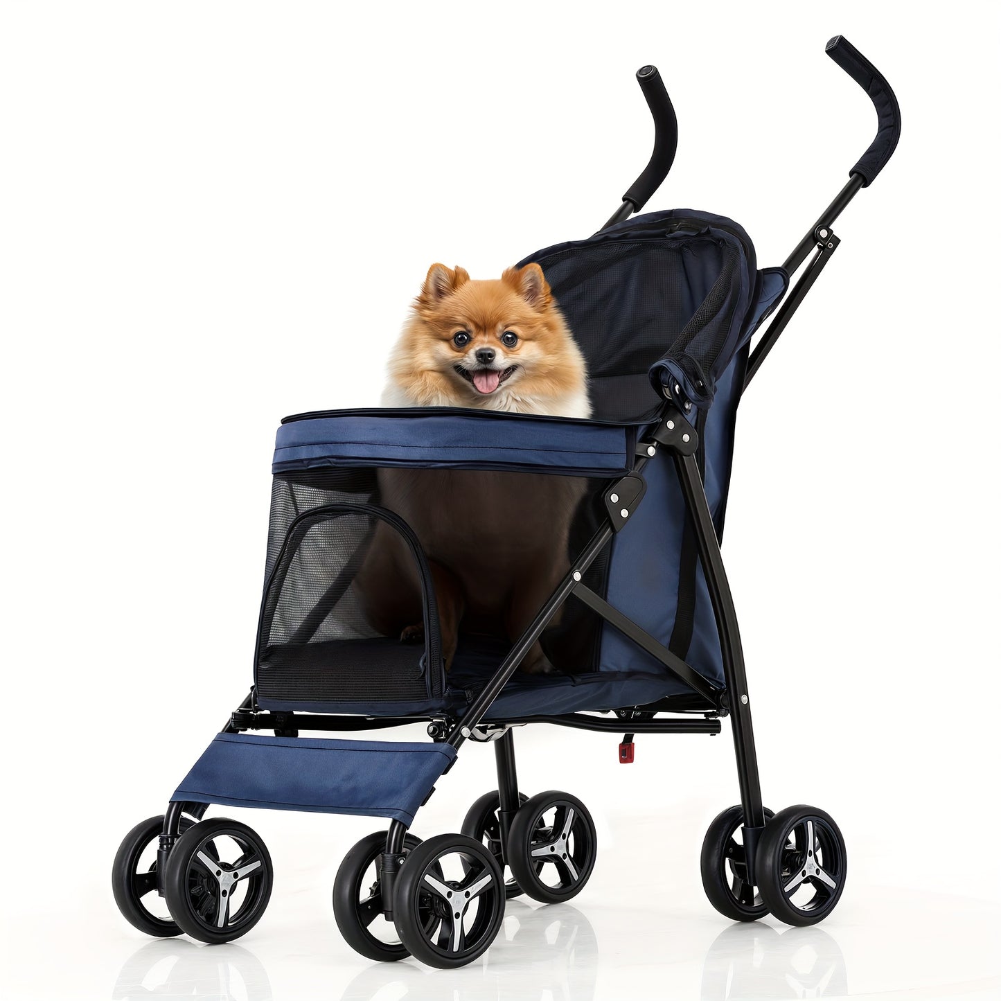 MoNiBloom 4-Wheel Pet Stroller for Small/Medium Dogs up to 22 lbs - Easy-Fold Jogger Stroller with Sun Cover, Breathable Mesh, Rear Storage Bag & Cushioned Pad - Durable Nylon Design for Outdoor Walks & Travel, Visible Mesh P