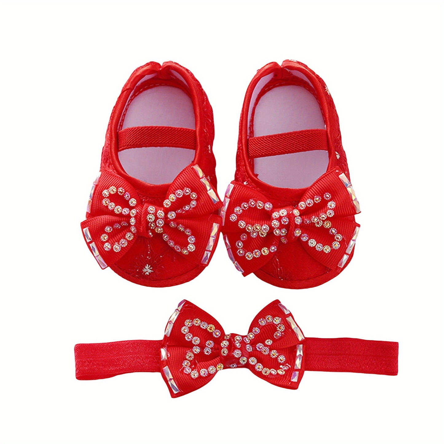 Mary Jane Flats Beaded Bow Princess Shoes Dress Walking Shoes and Headband