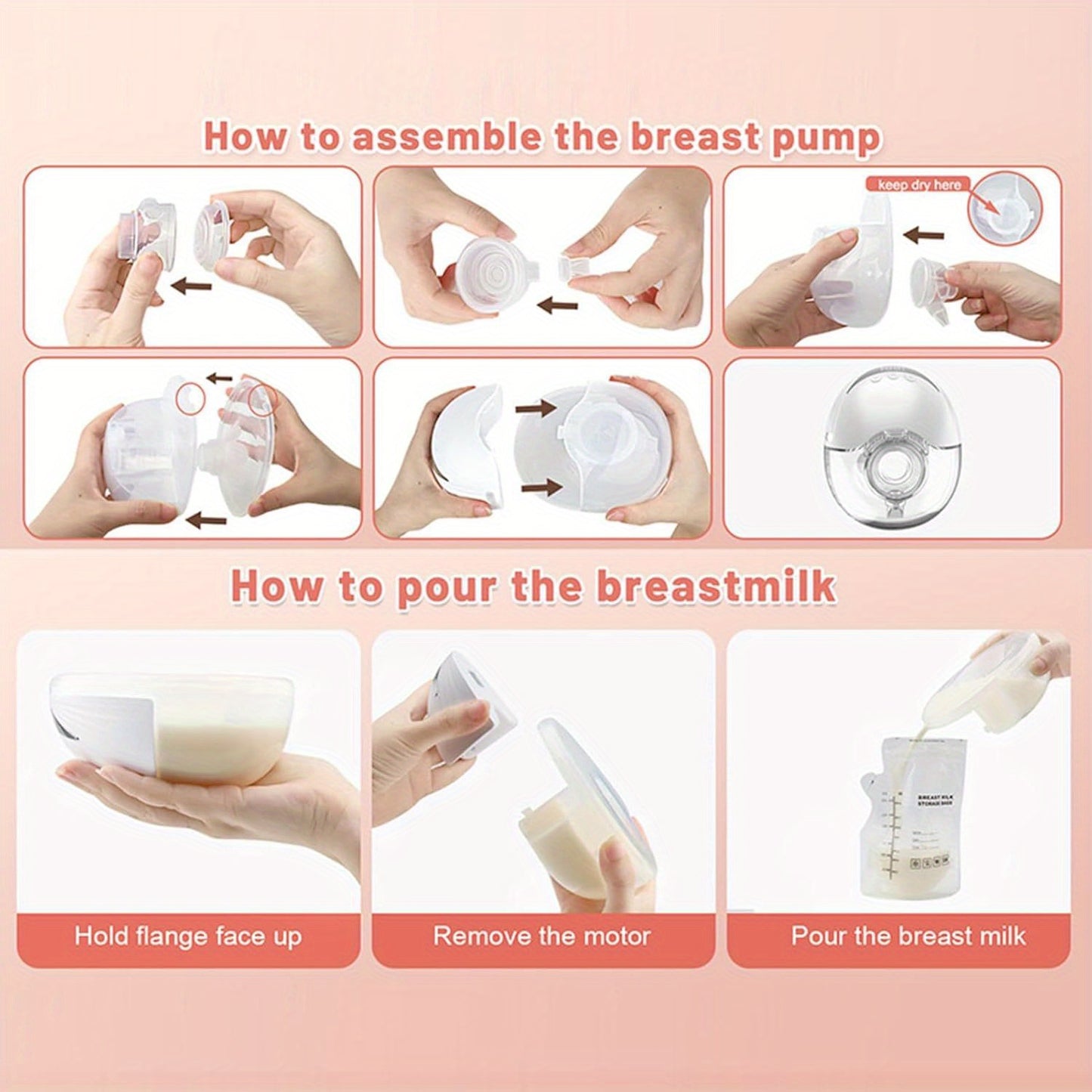 2pcs CHANG KUN Wearable Hand-Free Electric Breast Pump with LED Display and Rechargeable Battery