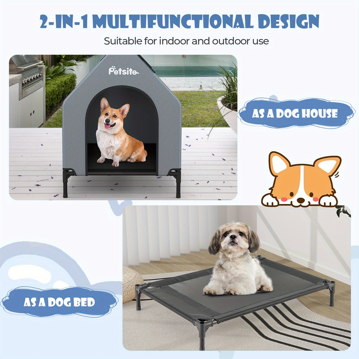 Multigot 36 Inch Elevated Dog House for Small Breeds Weatherproof Canopy and Ventilated Windows