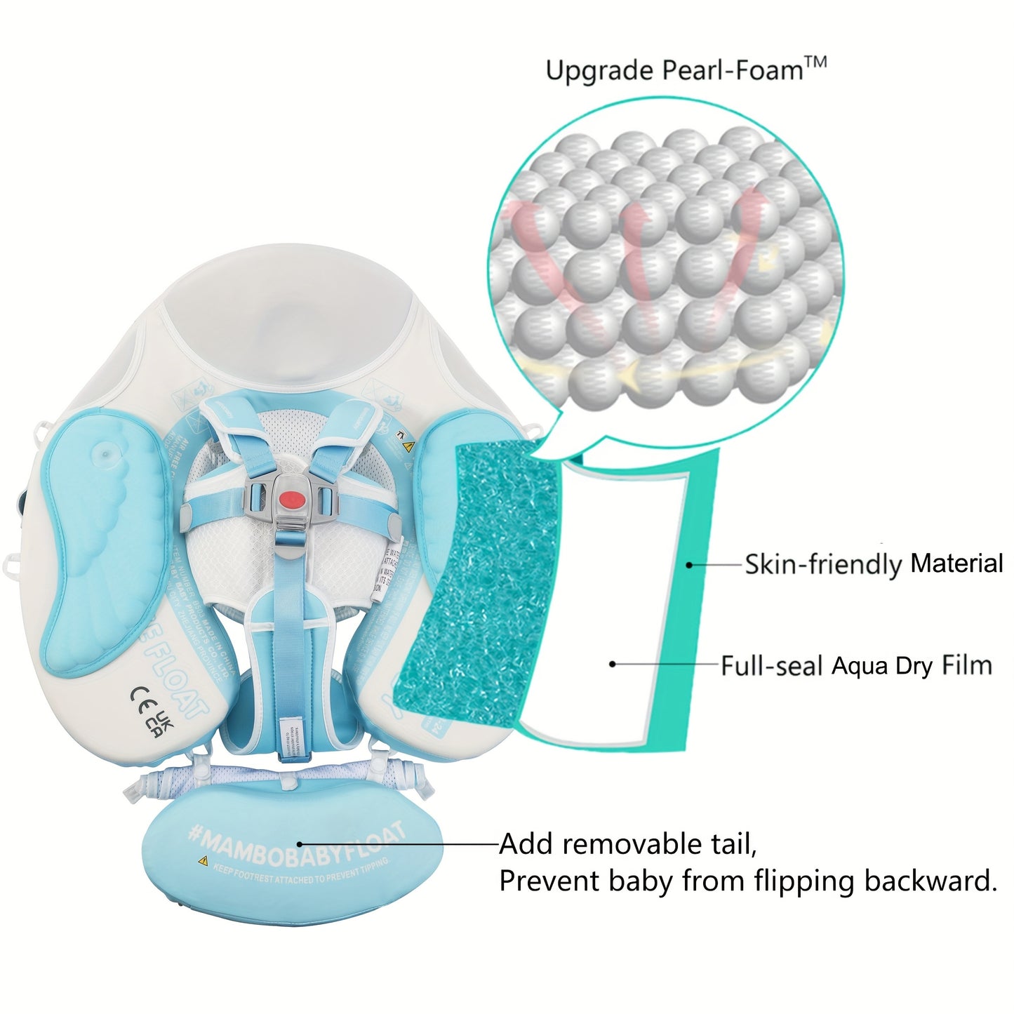 2024 Mambobaby Baby Pool Float with Canopy Non Inflatable Infant Swim Trainer Ring