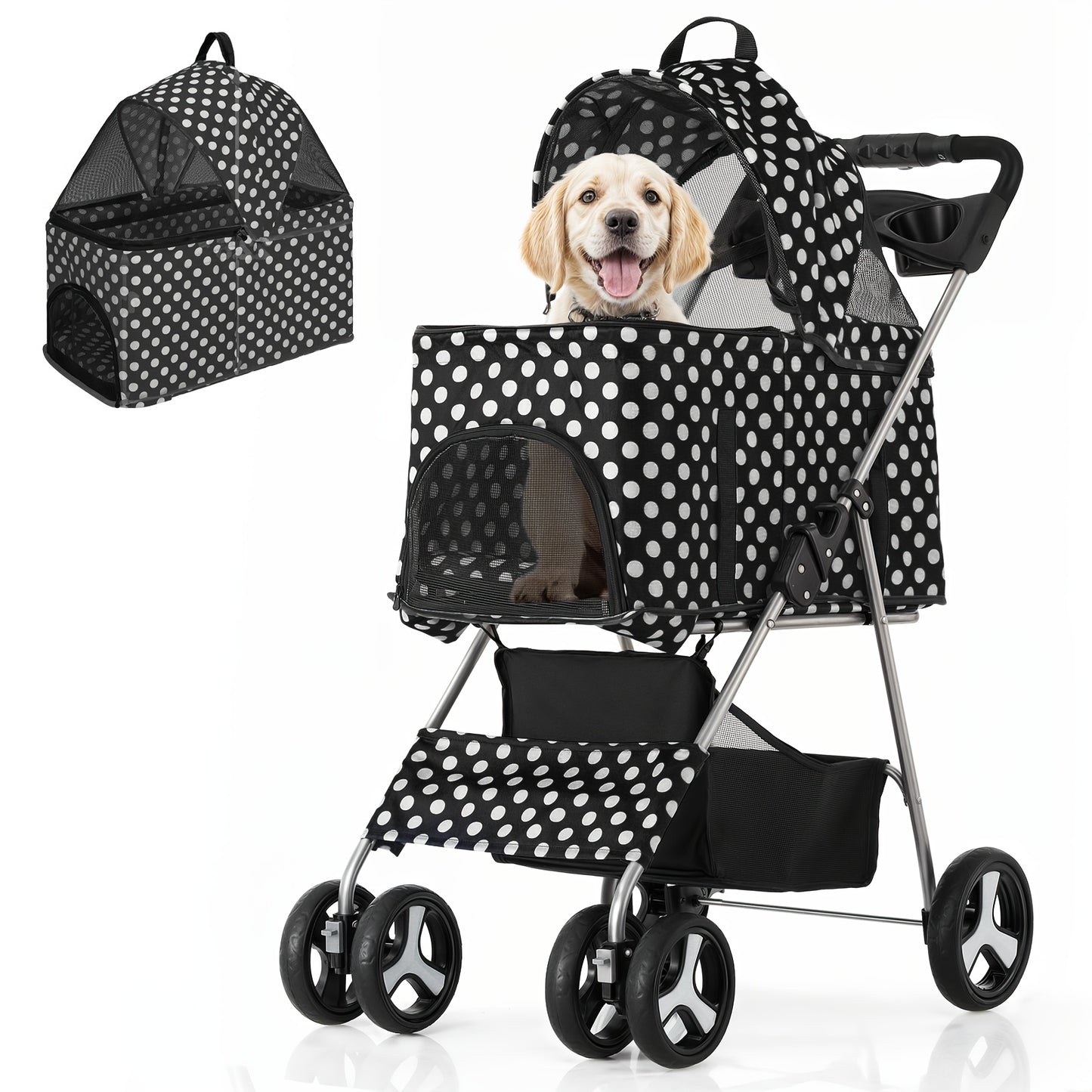MoNiBloom 3-in-1 Foldable Pet Stroller Detachable Carrier, Car Seat and Stroller with Push Button Entry for Small Pets, Dog Stroller for Medium Dogs Load Up to 33 lbs