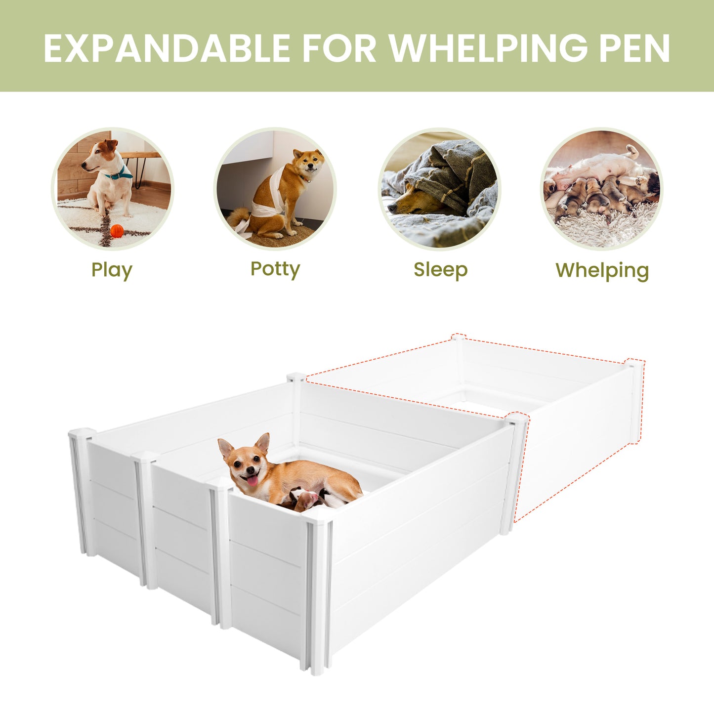 Whelping Box for Large Breed Dogs with Adjustable Door and Pig Rails for Puppies
