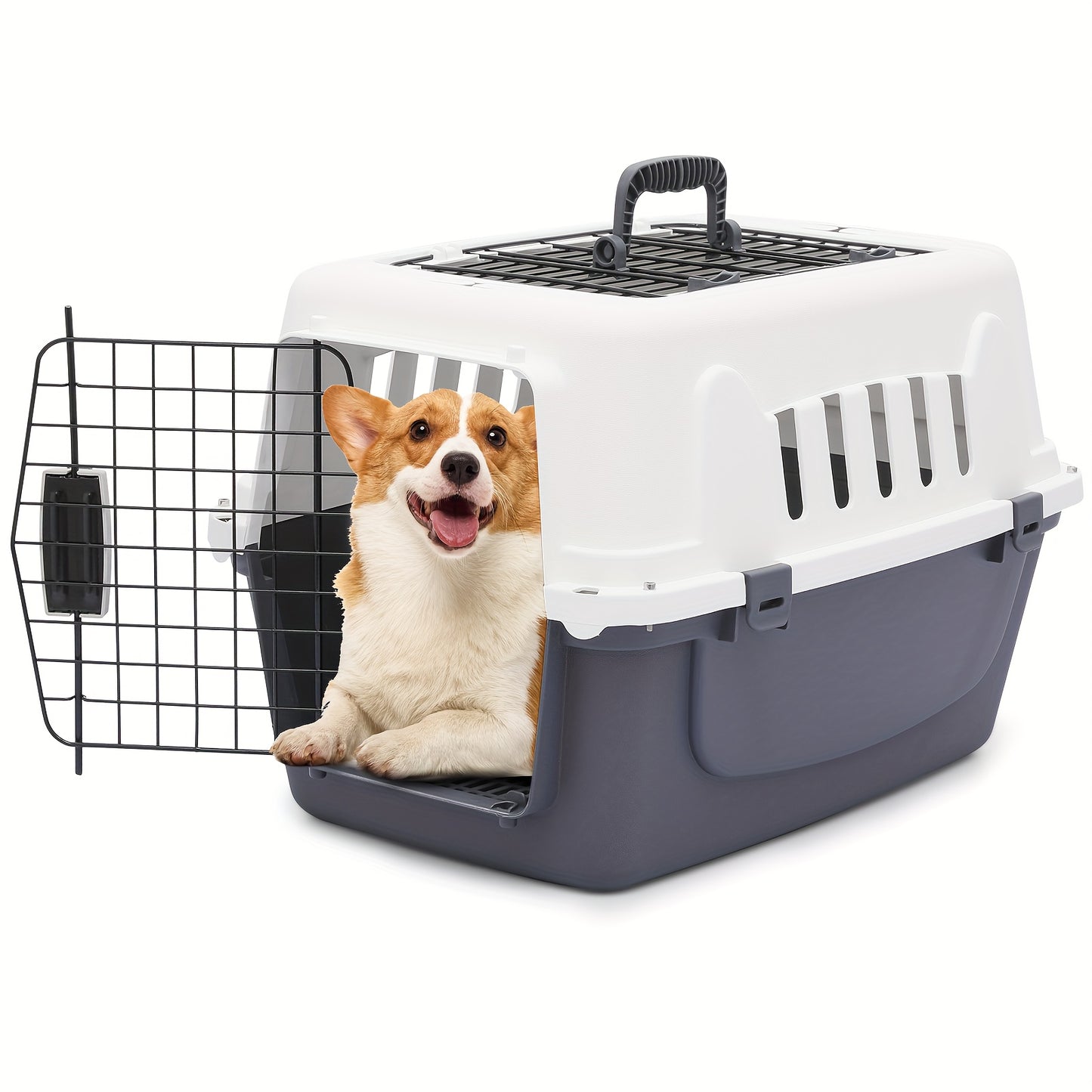 22 Inch Dog Crate Plastic Two Door Top Loading Cat Carrier for Small Pets Travel Safe