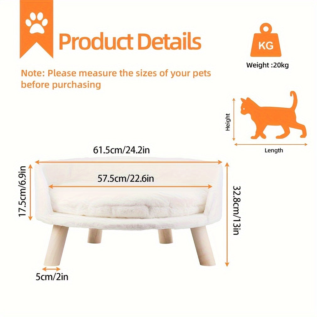 Raised Pet Sofa Bed for Dogs and Cats with Removable Padded Cushion and Stylish Design