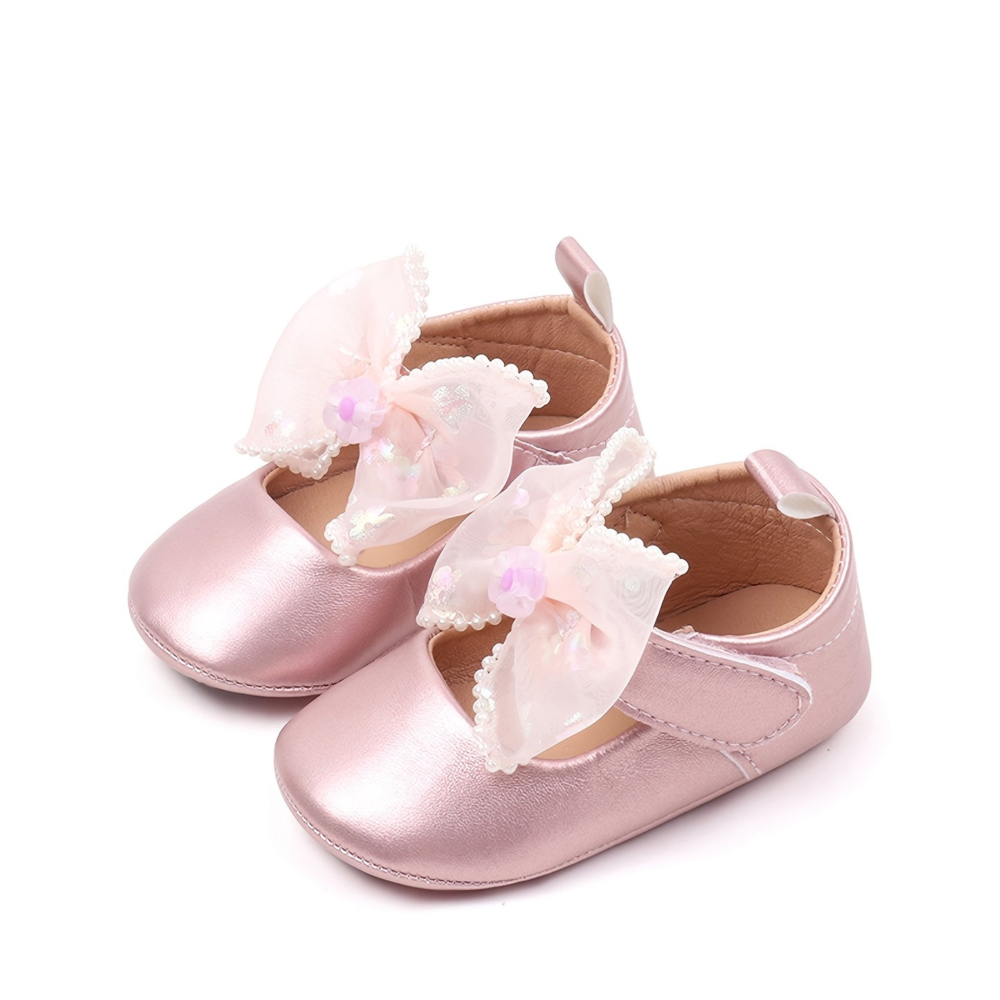 Infant Baby Girls Wedding Dress Shoes Bow Ballet Flats Mary Jane First Walkers For Newborn Baptism