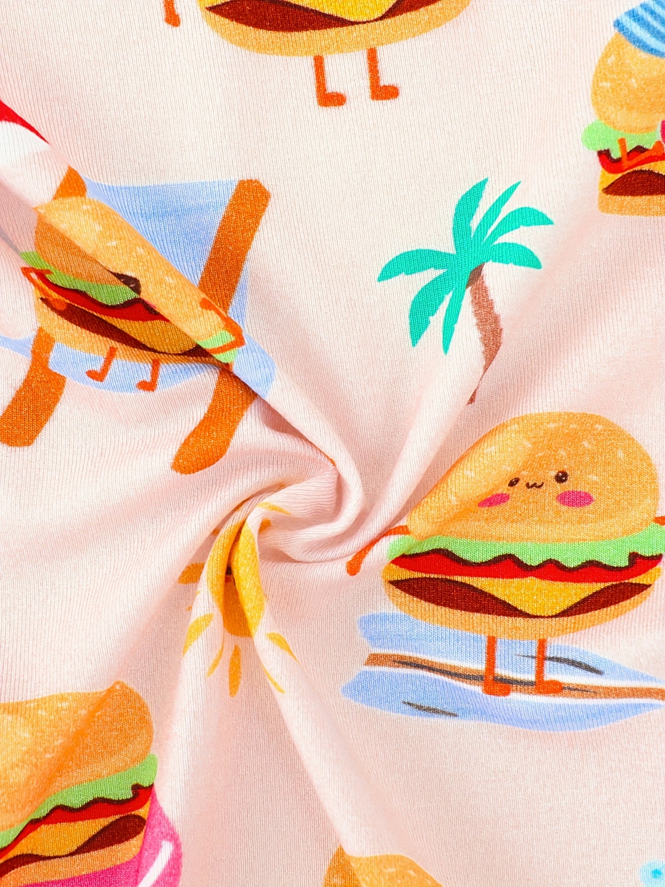 JUNBLEBABY Bamboo Fiber Long Sleeve Zipper Onesie - Soft & Comfortable - Summer Burger & Beach Print - Ideal for Outdoor Wear, Machine Washable