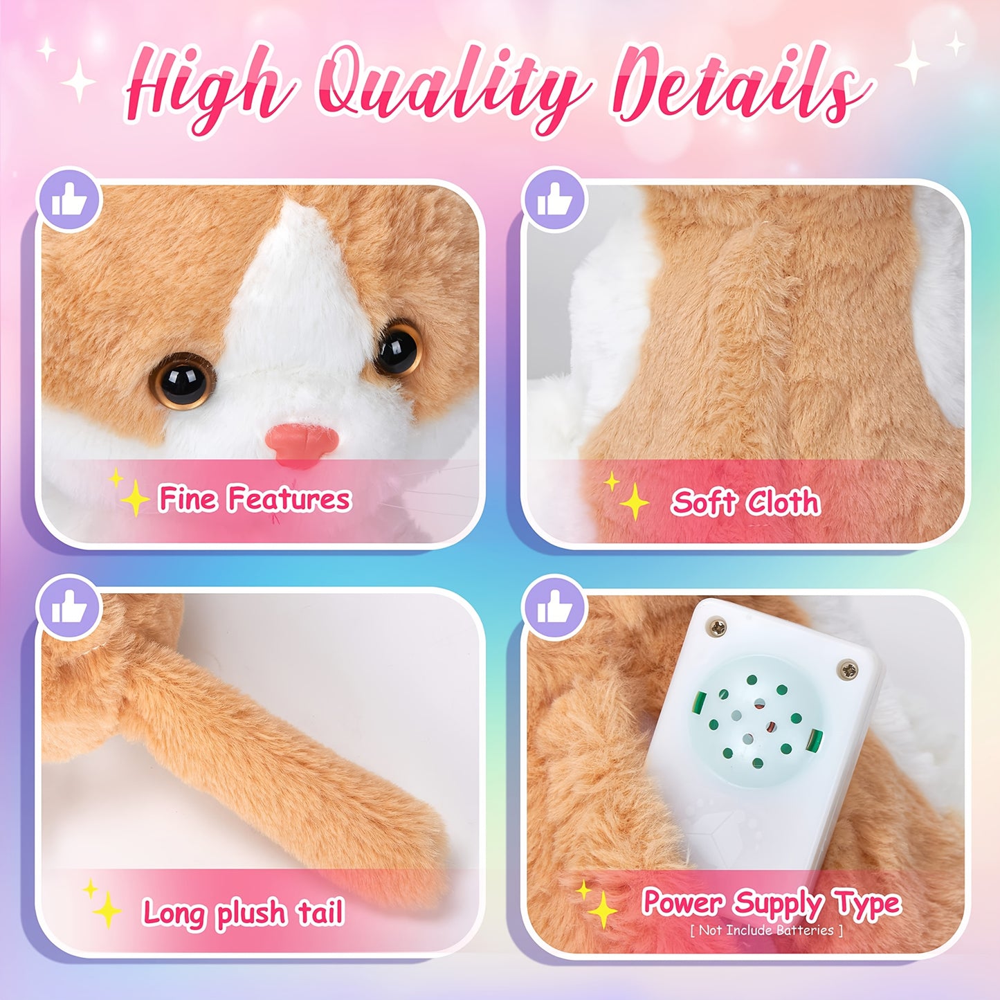 Glowing Orange Cat Plush Toy Cute Soft Kitty Stuffed Animal Nightlight Gift for Kids