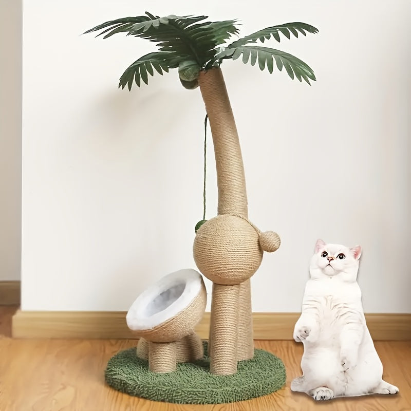 Tropical Palm Tree Cat Tower with Cozy Cat House and Sisal Rope Scratching Post
