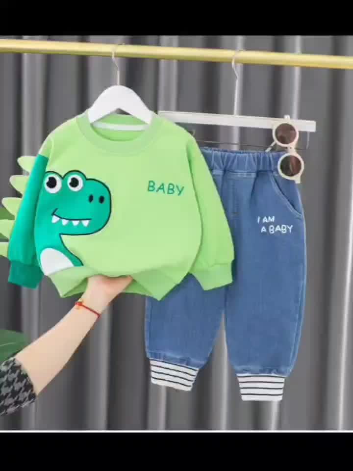 6 Pieces 3 Sets Of Combination Autumn Simple Fashion Set Cute Children Love Crocodile Giraffe Dinosaur Print Series Autumn Set Comfortable And Breathable