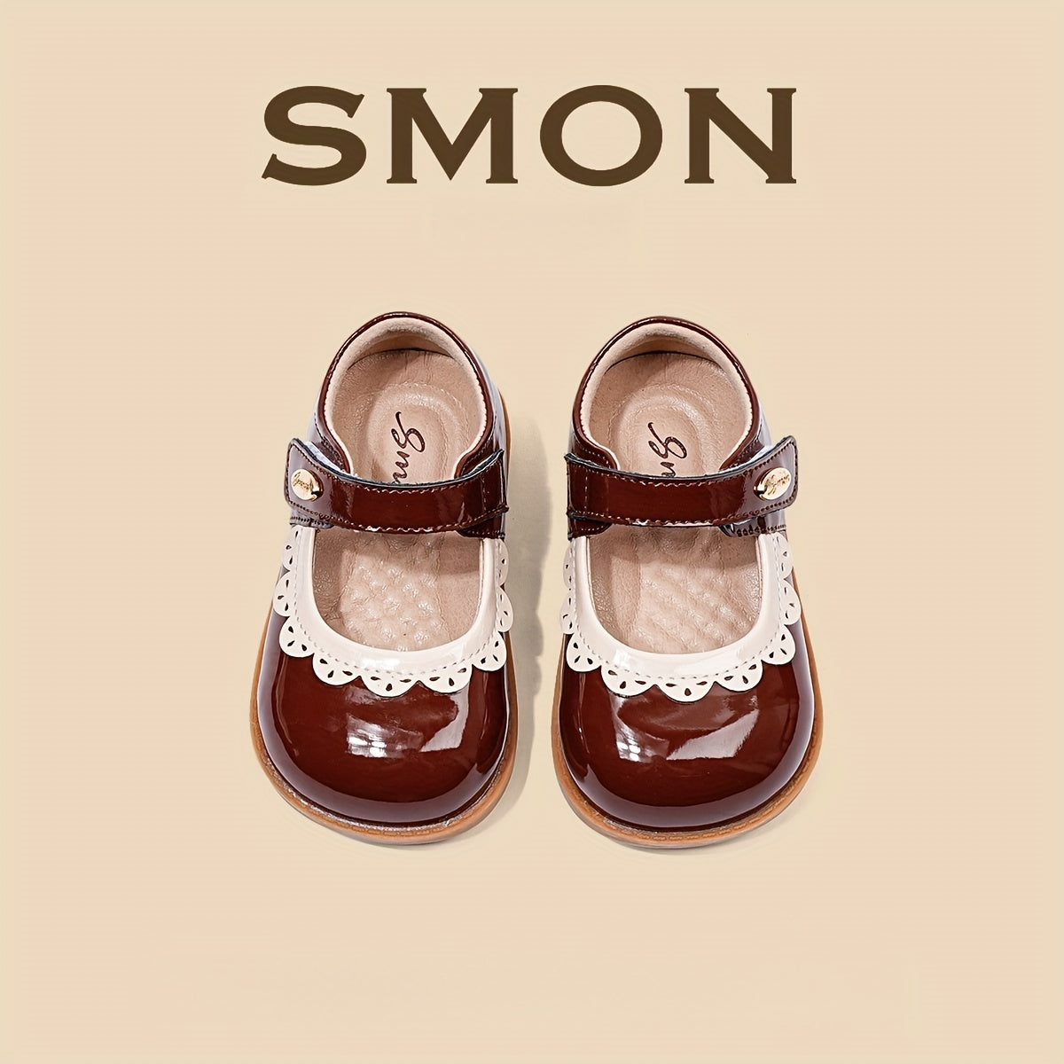 SMON Girls Princess Soft Sole Shoes White and Brown Adjustable Strap Casual Footwear