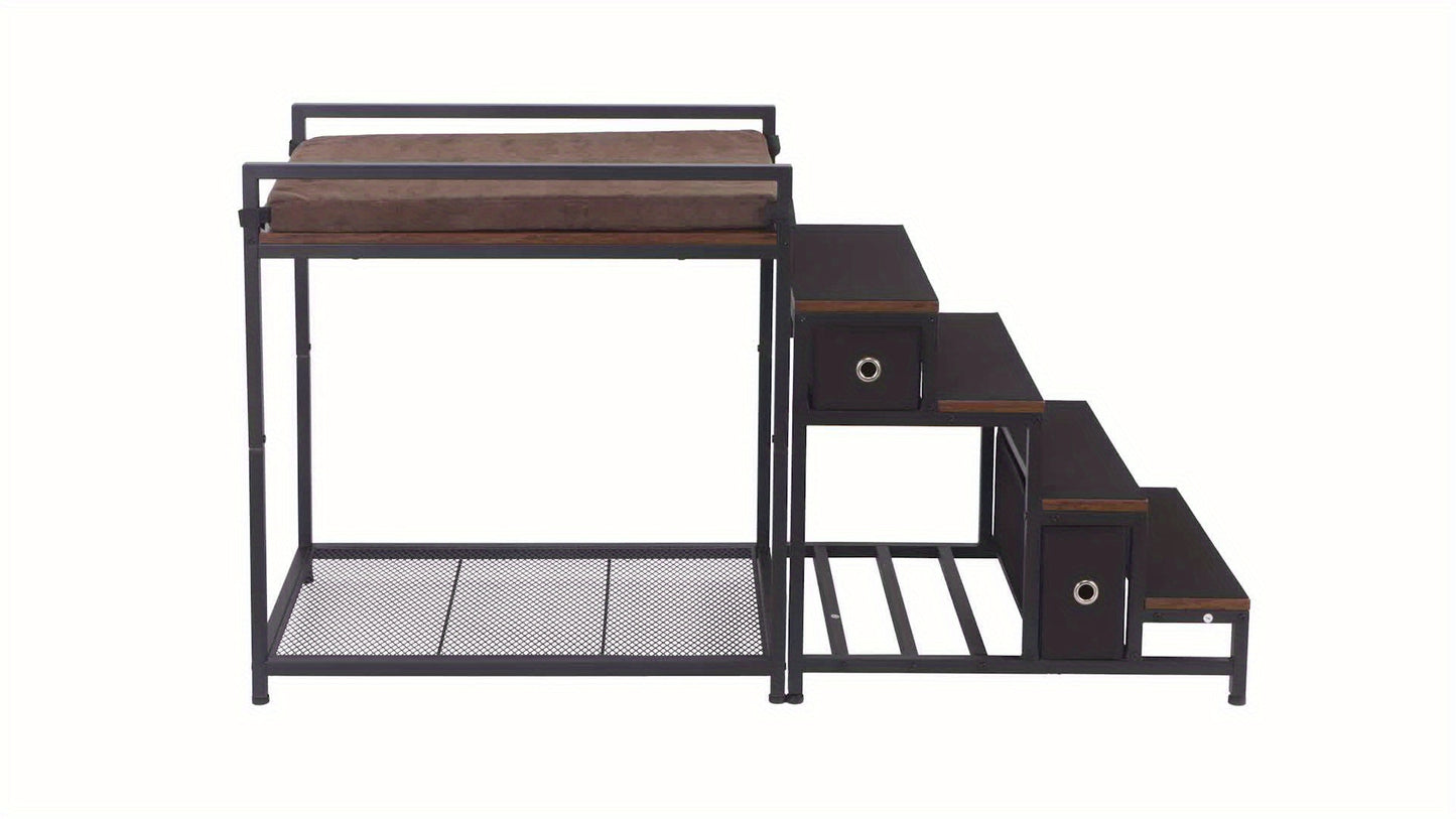 Pet Bunk Bed with Stairs and Storage for Dogs and Cats Multi-Level Elevated Lounge