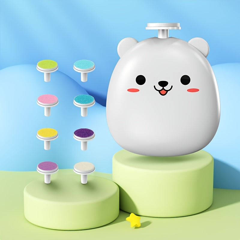 Baby Electric Nail Grinder with Bear Shape Rechargeable Quiet Portable 8 Grinding Heads