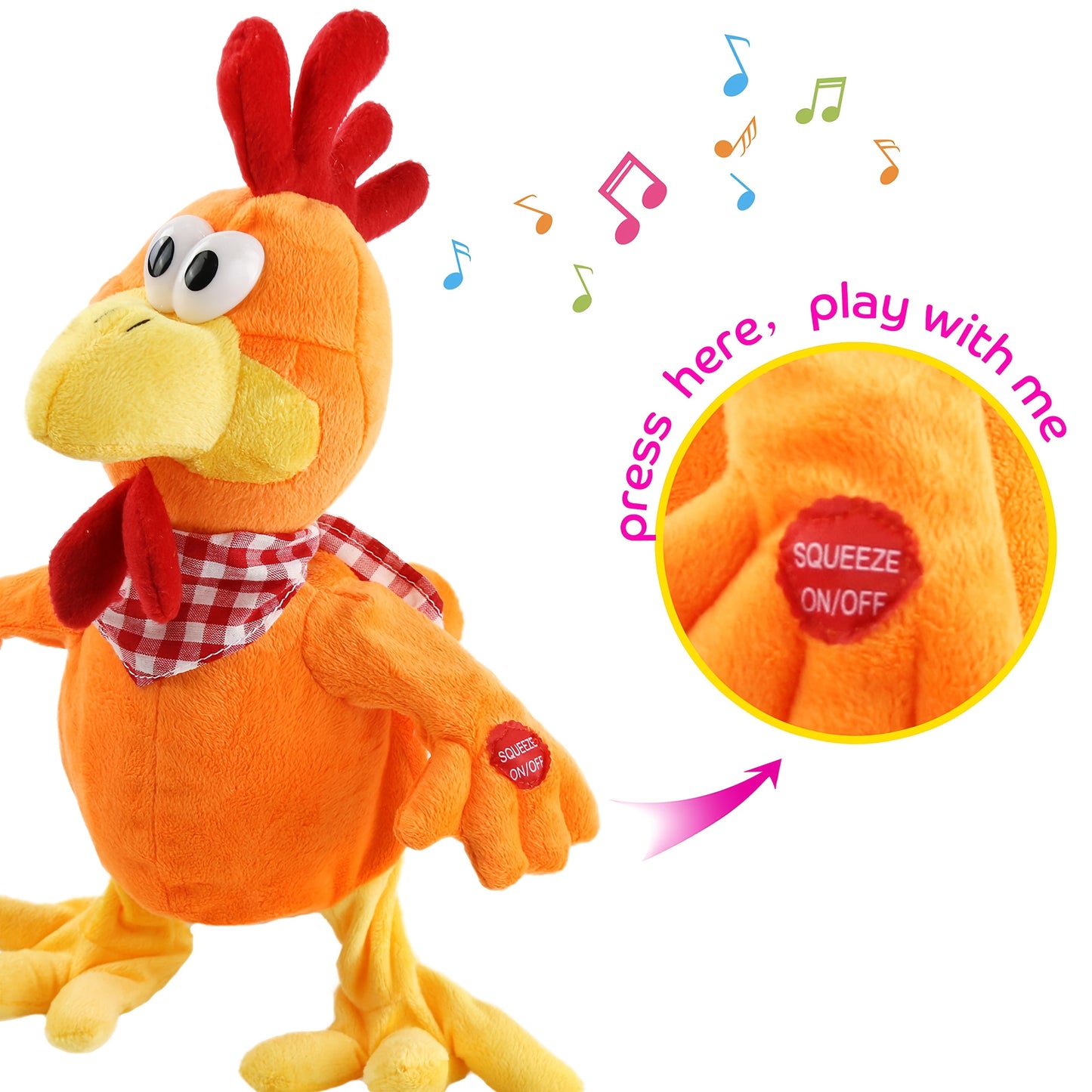 Orange Musical Walking Chicken Plush Toy Animated Stuffed Animal with Sound Features