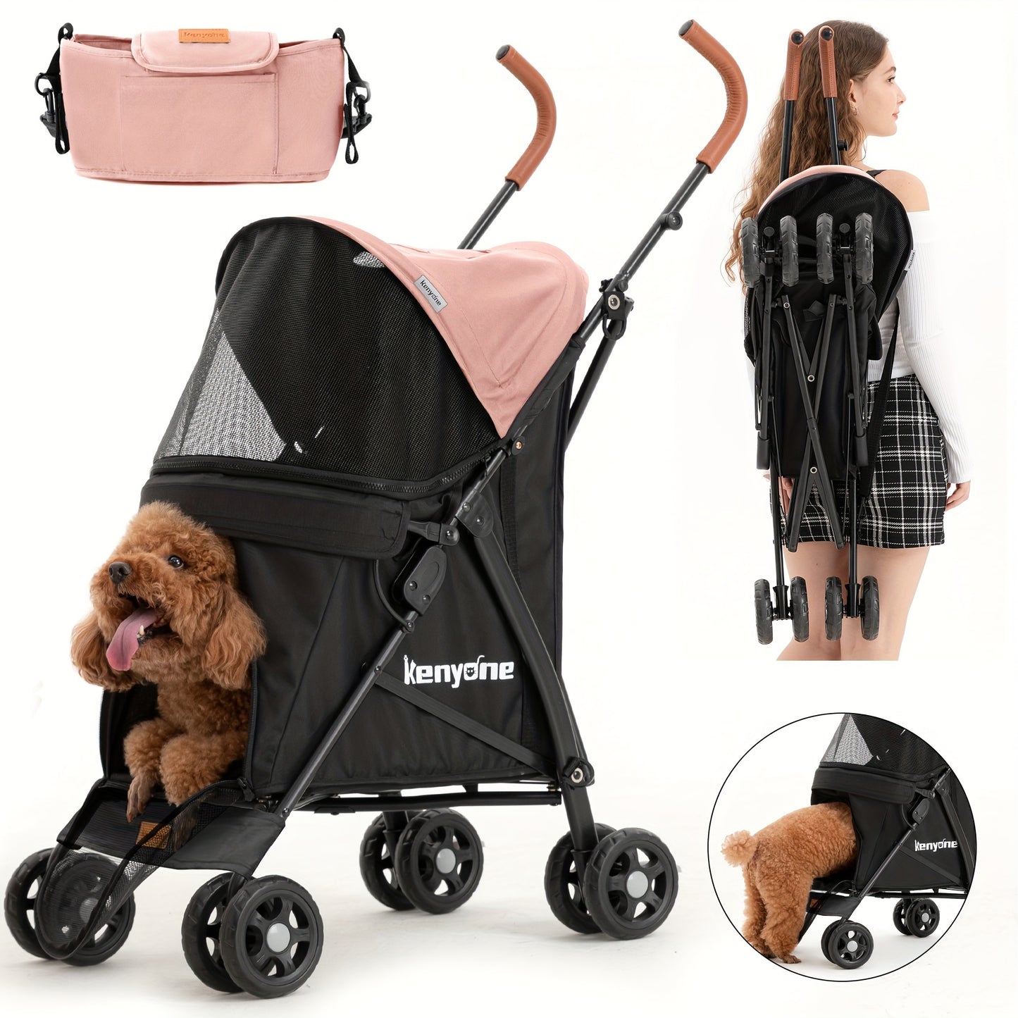 Kenyone Dog Stroller For Small Dogs & Cats - Lightweight, Premium, Portable & Compact Travel Stroller - For Puppies, Small & Medium Dogs & Cats - Suitable for Everyday Walks & Travel - Perfect Gift for Pet Owners