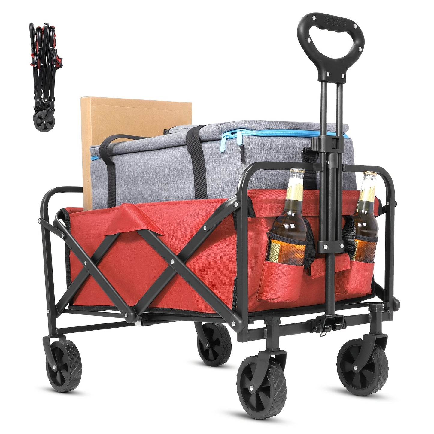 YSIATN Collapsible Folding Wagon Cart - 350LBS Capacity, 50L Large Capacity, 4 All-Terrain Wheels, 360° Rotating Front Wheels, 600D Oxford Fabric, Compact Fold & Portable for Beach, Camping, Shopping, Pet Stroller, Large Fol