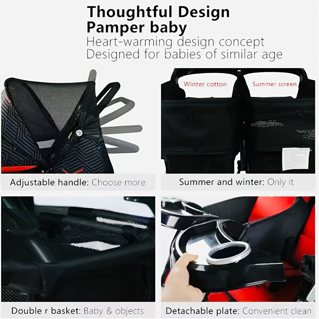 Lightweight Twins Baby Stroller Travel Friendly Ultra Comfort Folding Design Red