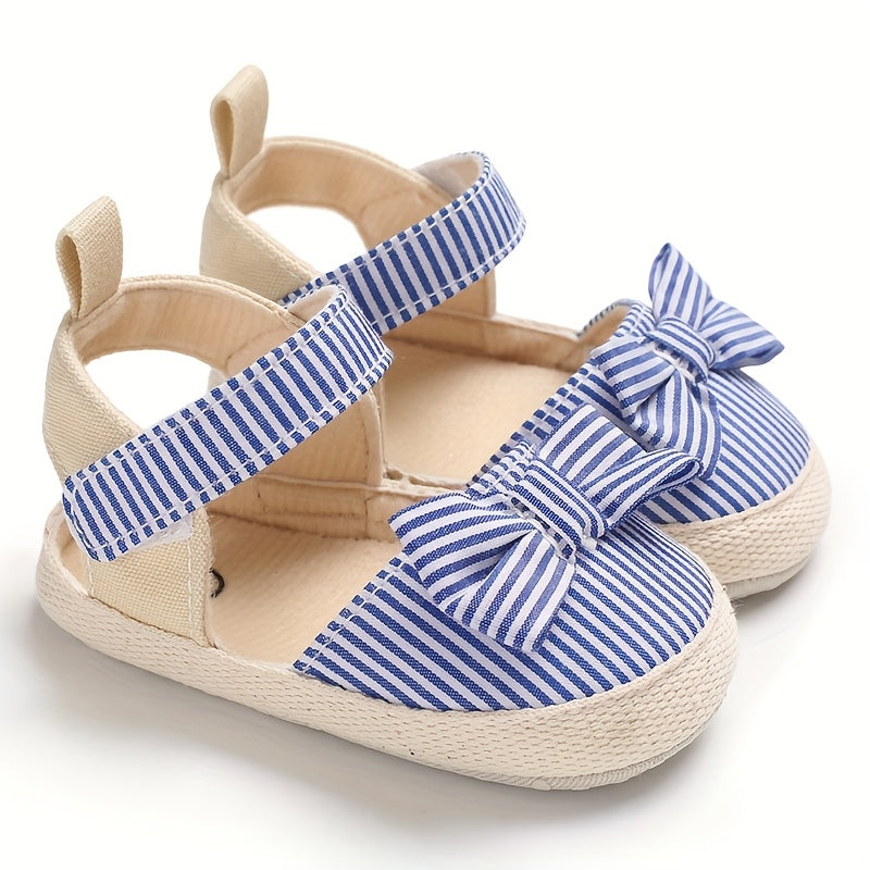 Adorable Striped Bowknot Mary Jane Shoes for Baby Girls - Soft Sole, Non-Slip First Walker Flats for Spring/Summer