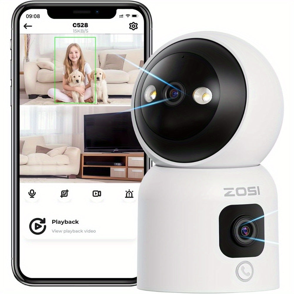 ZOSI 2K Indoor Dual Camera Baby Monitor with 360 Degree Pan Tilt and Two Way Audio