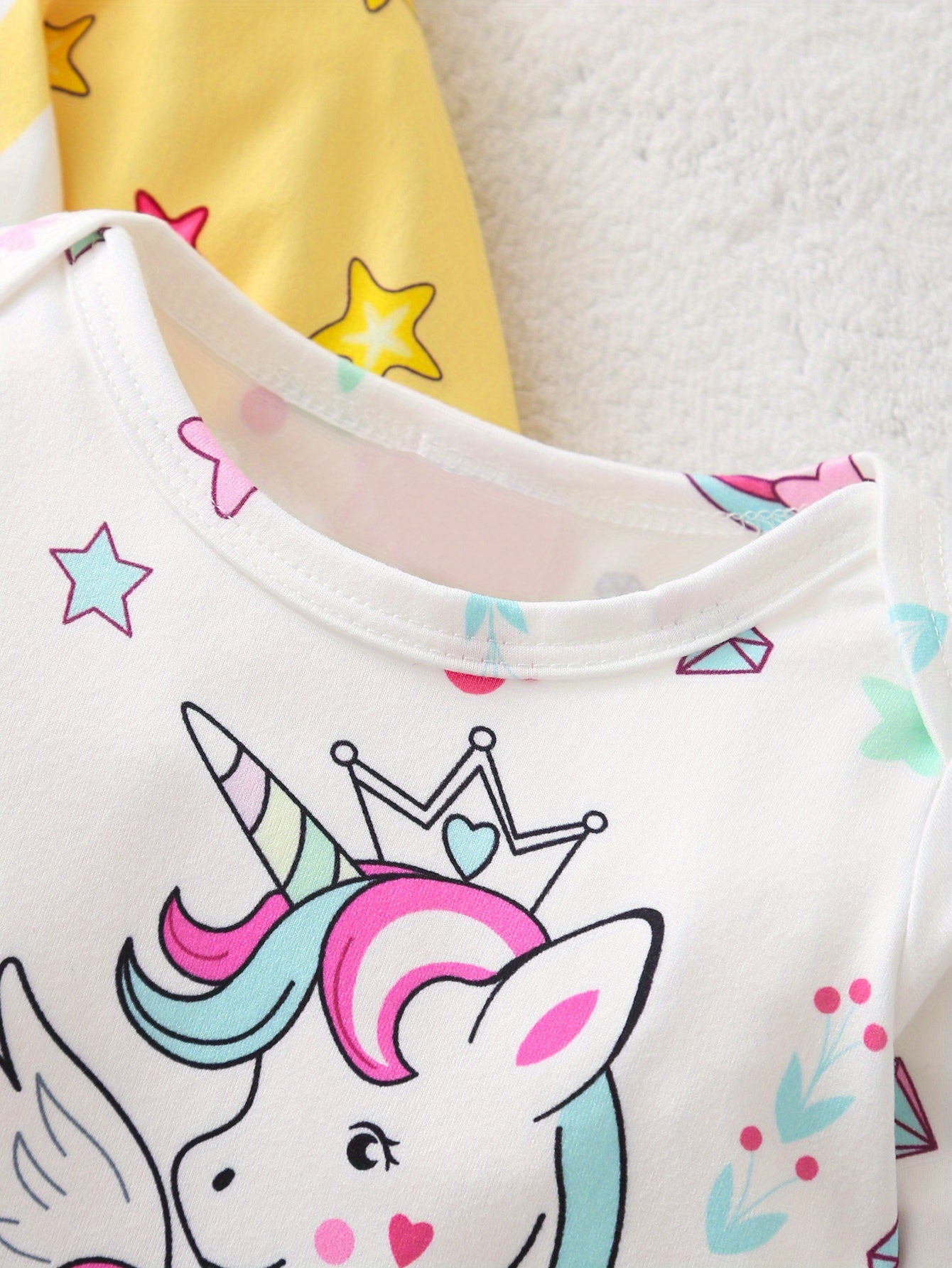 Girls Unicorn Print Footed Romper Set Of 3 For Baby