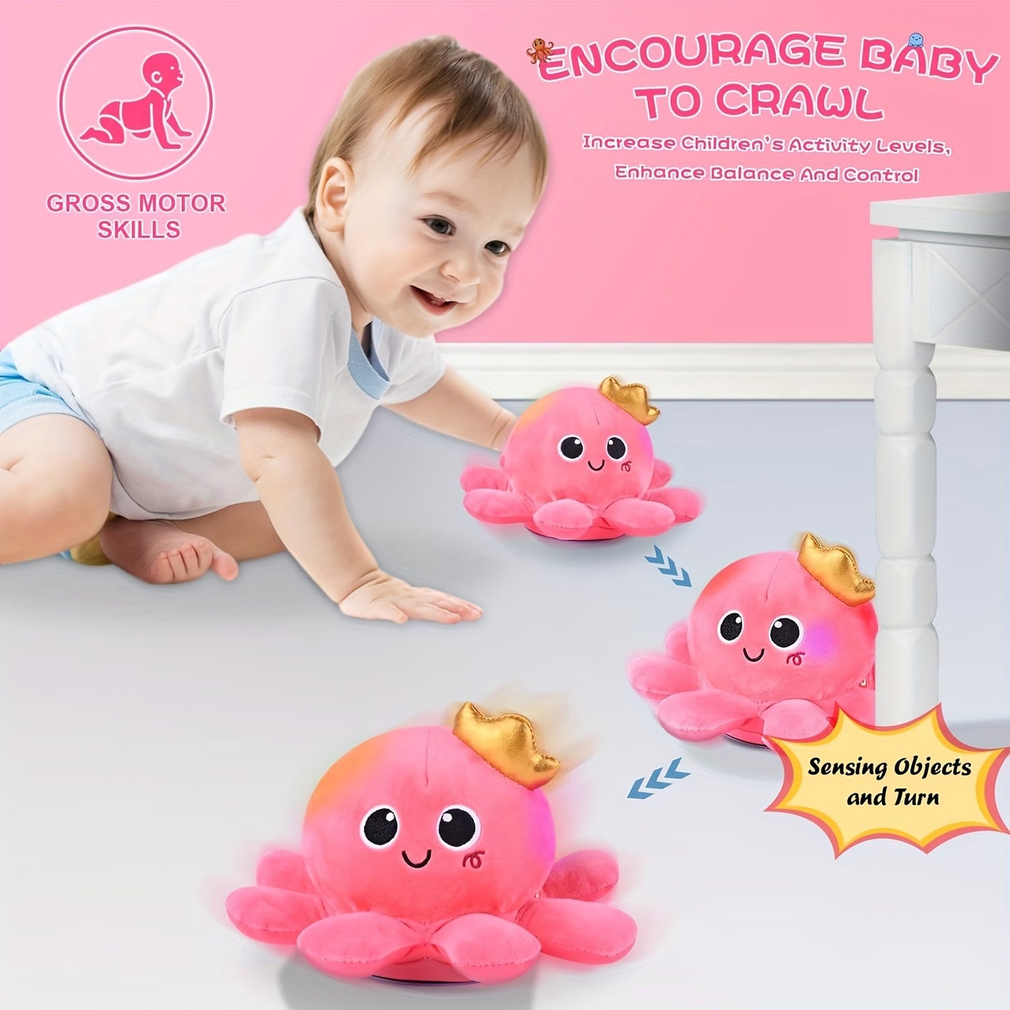 Baby Crawling Walking Plush Octopus Toy for Tummy Time and Music Development Gifts