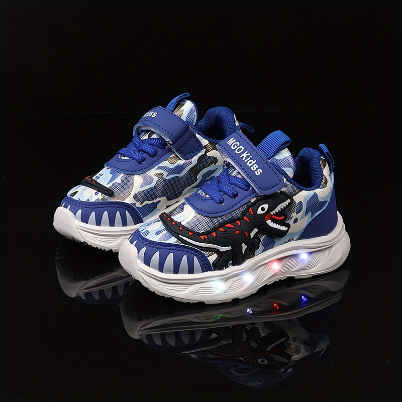 Moolsun 2025 Spring Cartoon Dinosaur Sports Shoes with LED Lights for Boys and Girls
