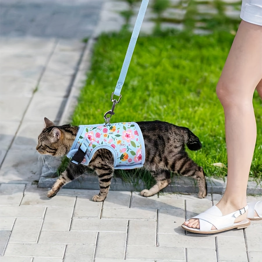 Cat Harness And Leash Set Escape Proof For Walking, Step-in Harness With Lightweight Soft Breathable Mesh, Adjustable Easy Control Harness For Kitten Puppy Small Medium Large Cats, Without Battery