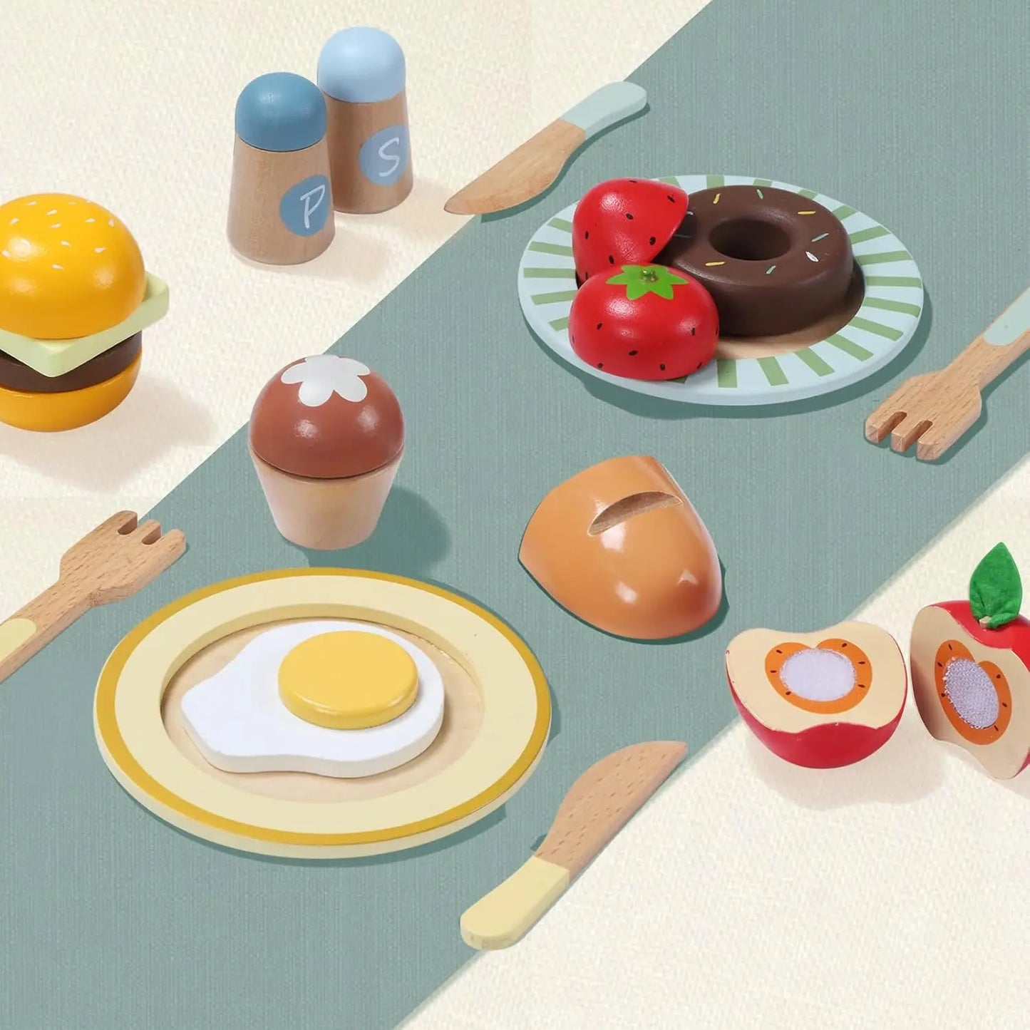 Wooden Play Food Set, Play Kitchen Accessories, 78PCS Pretend PlayCooking Toy, Vegetables Fruits Cutting Toys, Play Dishes - Loving Babies & Pets Shop