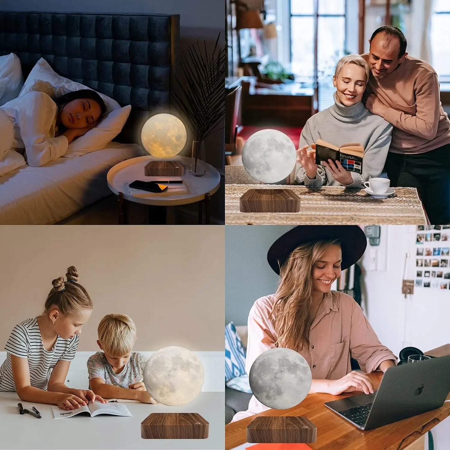 Magnetic Floating Rotating Moon Lamp with Wooden Base, 3 Color Temperature LED Night Lights of Print 3D for Unique Gifts, Room - Loving Babies & Pets Shop