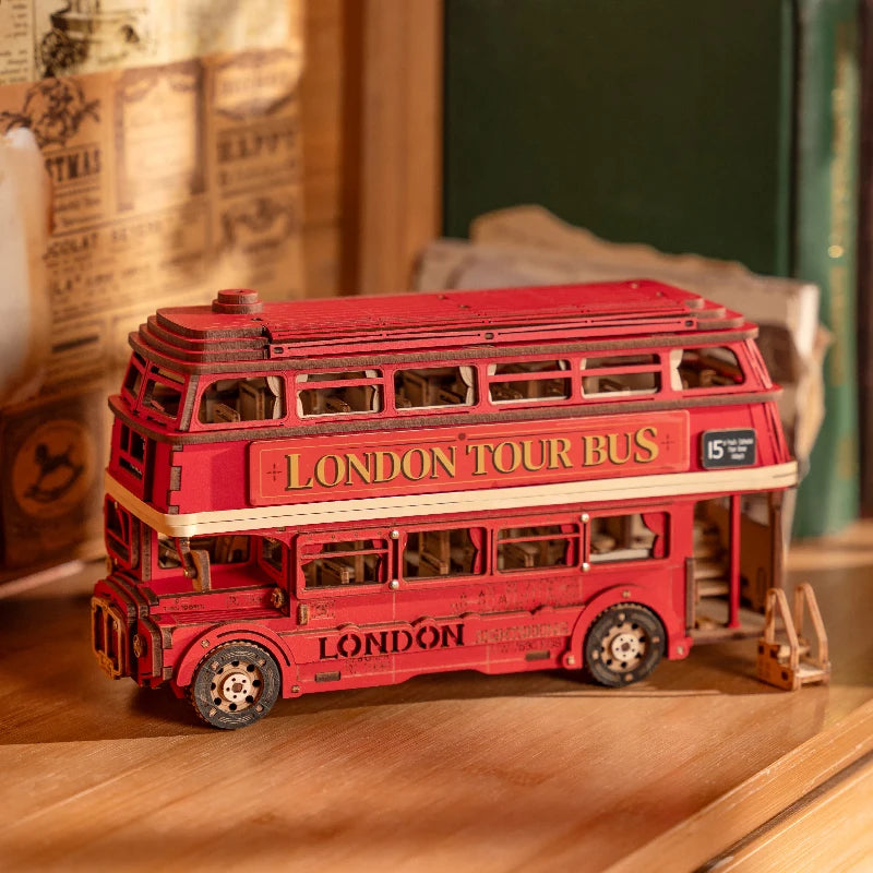 Robotime Rolife London Tour Bus 3D Wooden Puzzle Building Kit Perfect Gift for Kids