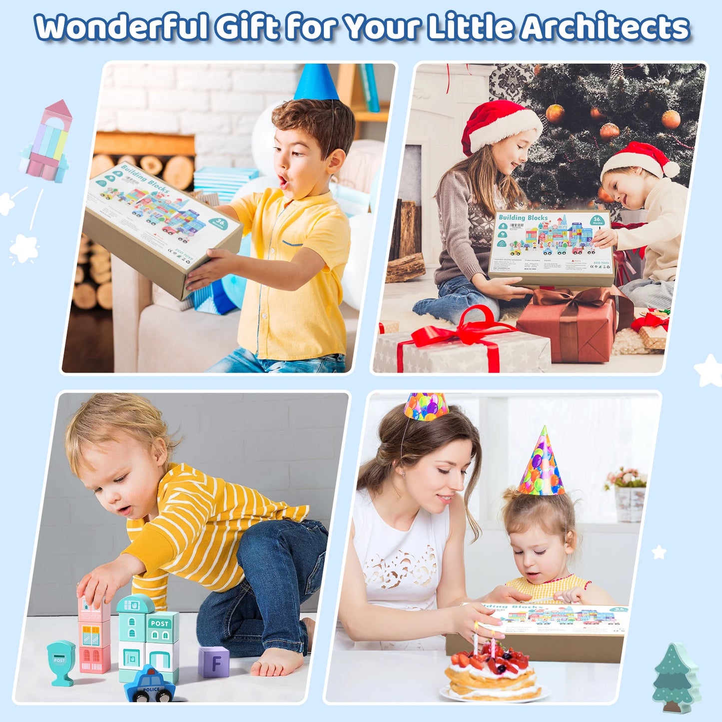 Wooden Building Blocks Set with City Map for Toddlers, Wooden Blocks City Construction Stacker Stacking Preschool Learning Educa - Loving Babies & Pets Shop