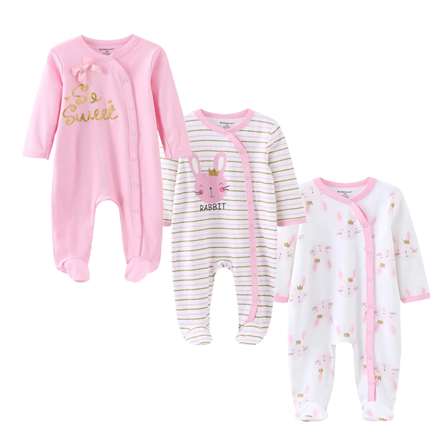 Kiddiezoom 3 Pcs Unisex Cartoon Long Sleeve Baby Rompers 100 Percent Cotton Jumpsuits