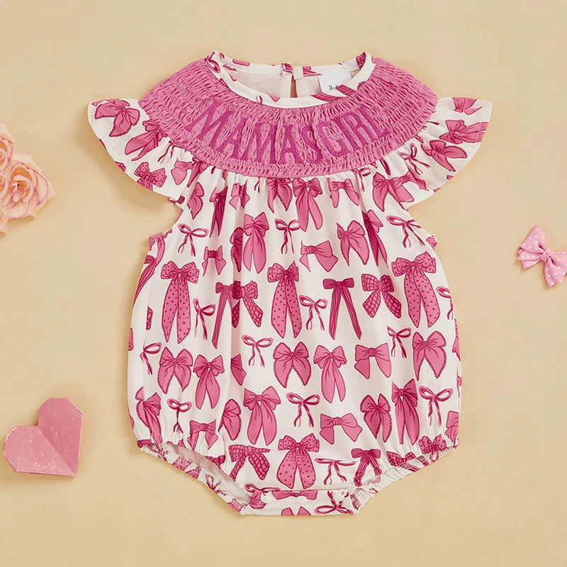 Adorable Baby Girls Floral Print Rompers with Cute Bow Detailing and Fly Sleeves
