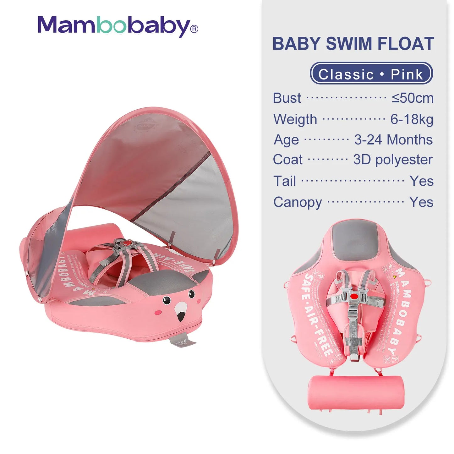 Mambobaby Baby Float with Sunshade Canopy and Crotch Strap Inflatable-free Safe Core Swimming Pool Accessory Bathroom Water Toy - Loving Babies & Pets Shop