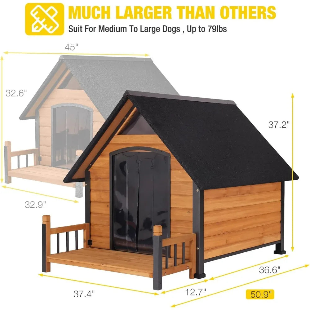 Heated Wooden Dog House With Insulated Metal Frame Outdoor