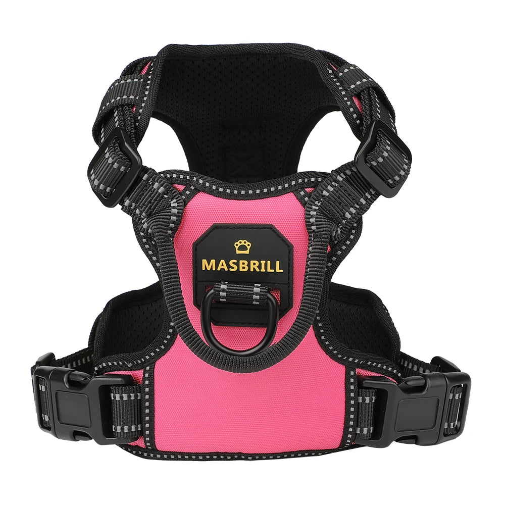 MASBRILL Dog Harness No Pull Nylon Adjustable Reflective Dog Vest Harness 2 Metal Leash Hooks Easy Control Handle Walking