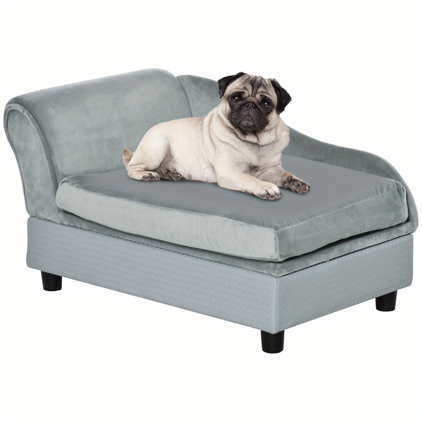 PawHut Luxury Dog Bed with Hidden Storage Soft Foam Couch for Small Breeds in Gray