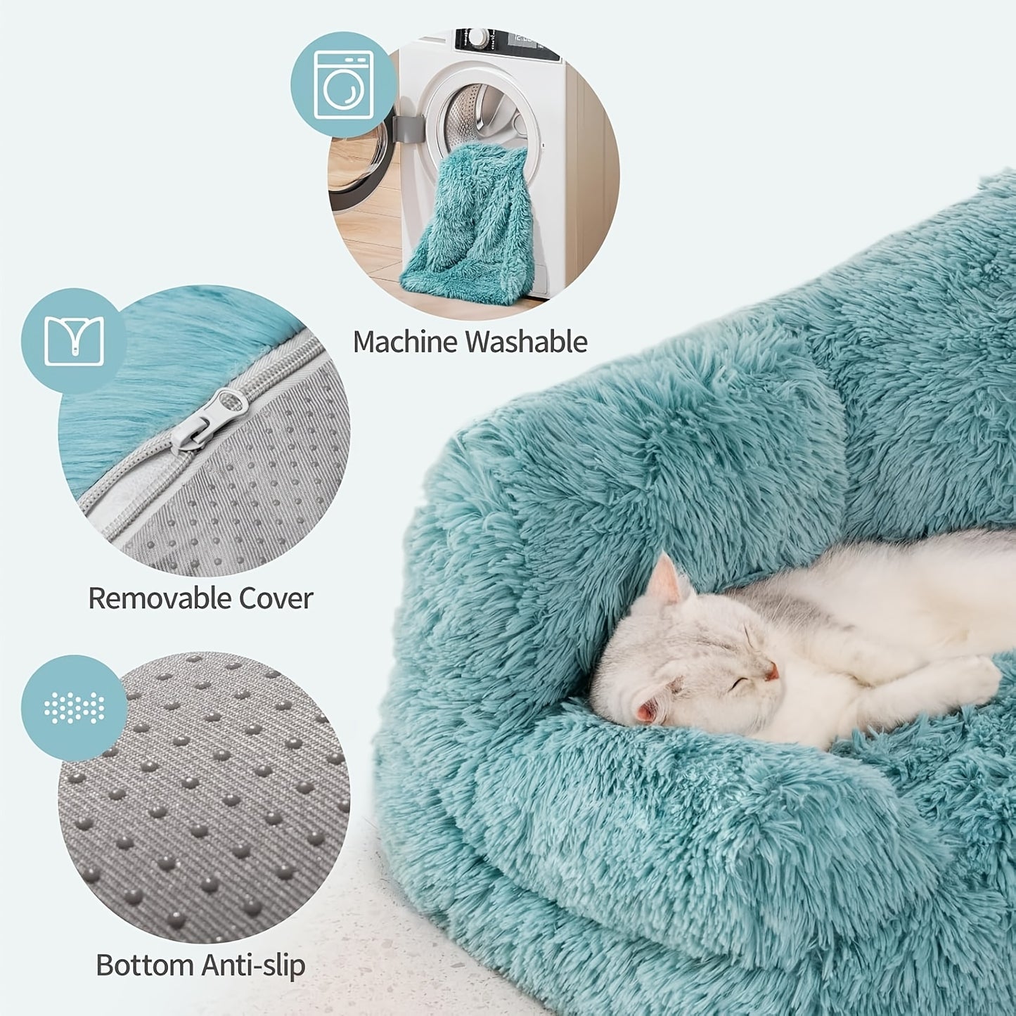 MewooFan Plush Cat Sofa Bed for Cats and Small Dogs Soft Blue Indoor Comfort