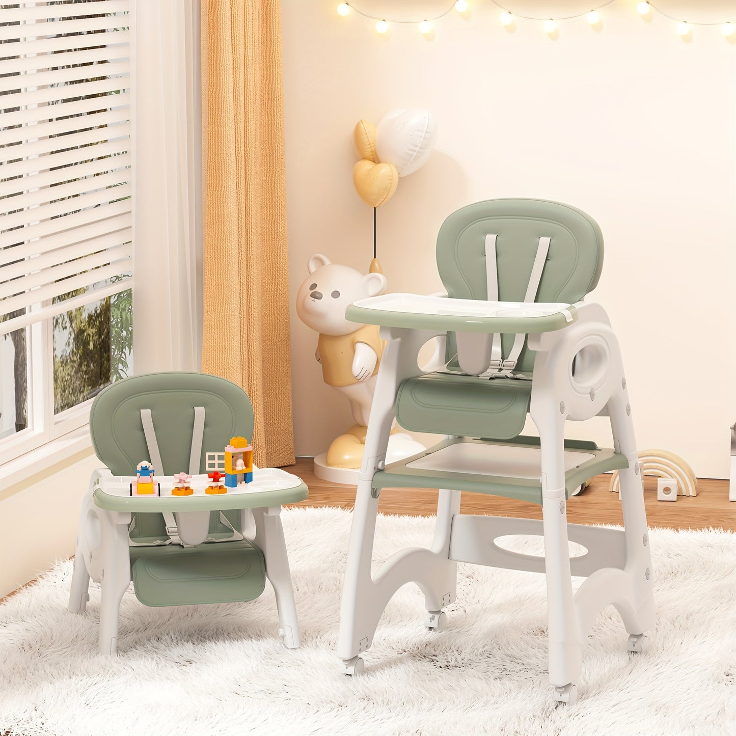 8 in 1 Convertible Infant High Chair with Wheels Adjustable Backrest and Removable Tray