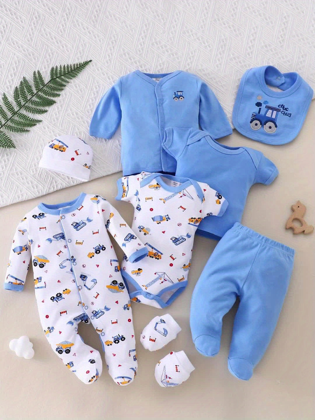 Eight Piece Newborn Boys Set Season Rompers With Embroidery
