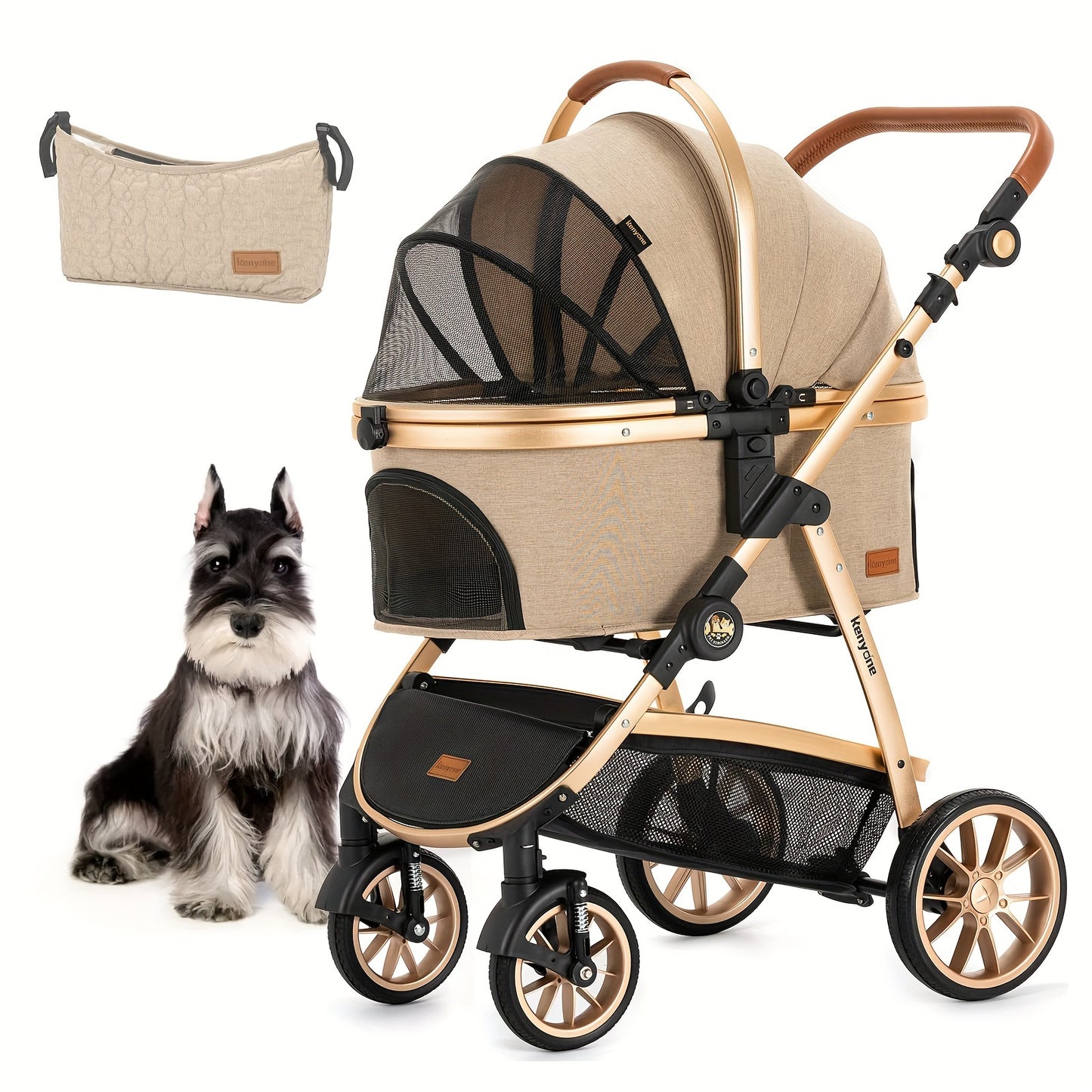 Kenyone Pet Stroller 3 in 1 for Medium & Small Dogs & Cats - Luxury Large Detachable Carrier for Puppy, Kitty, Doggie - Suitable for Walks, Travel & Outdoor Adventures - Ideal Gift for Pet Owners
