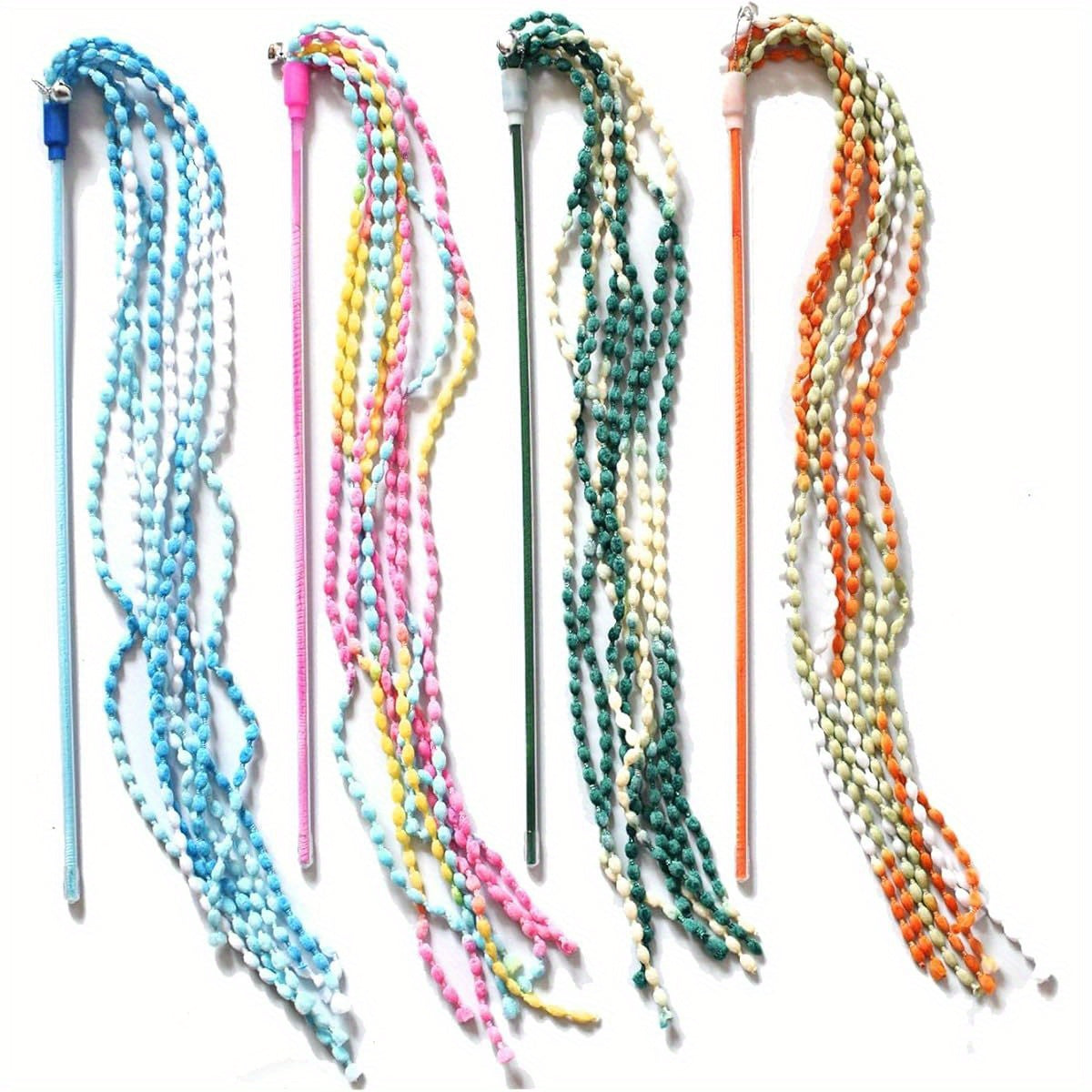 4 Pack Interactive Cat Wand Toys with Plush Teasers Bells and Ribbons for Indoor Play