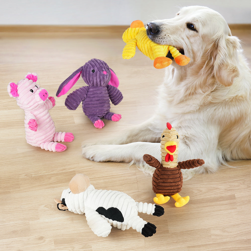 Plush Dog Squeaky Toys 5 Pack Assorted Animal Chew Toys for Small Medium Large Dogs