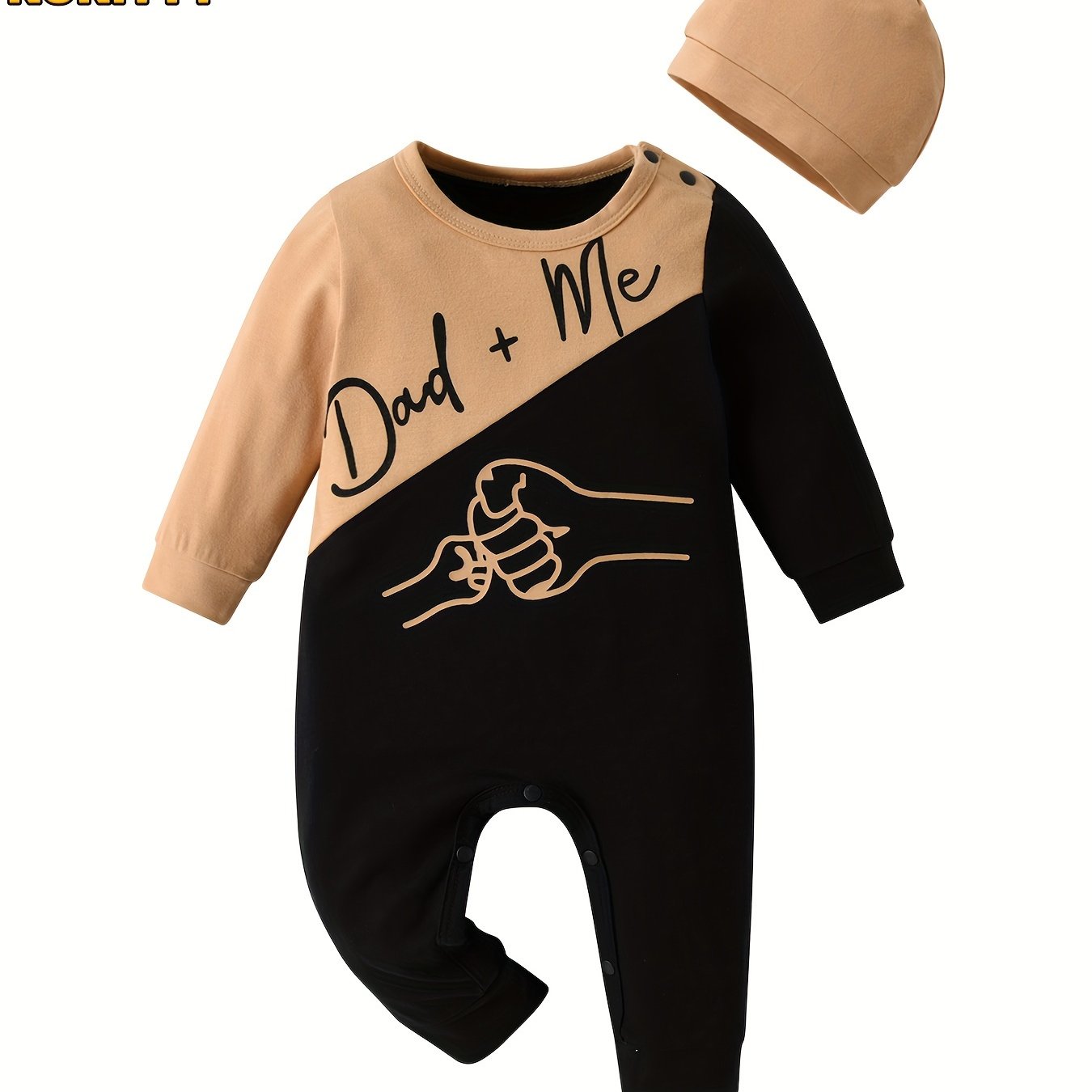 KuKitty Dad and Me Print Newborn Baby Boy Romper with Hat Long Sleeve Jumpsuit Outdoor
