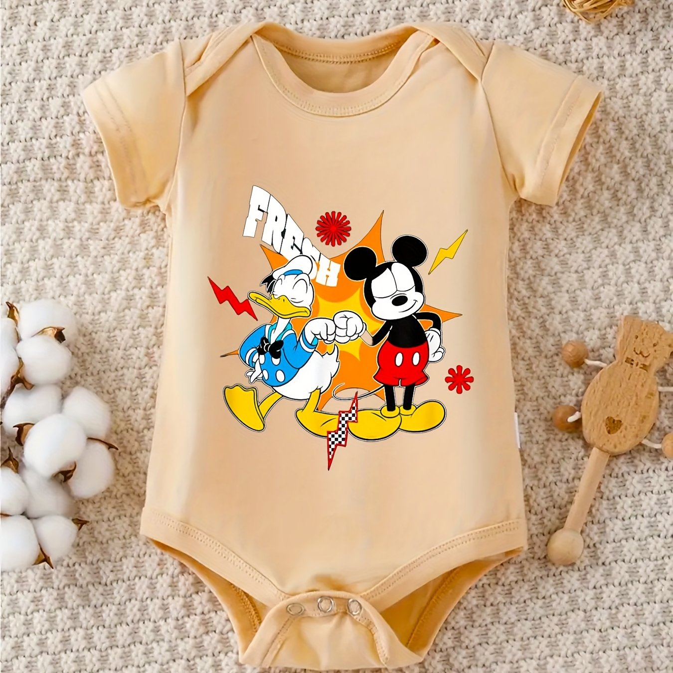 Mickey and Friends Baby Romper 100 Percent Cotton Short Sleeve Infant Crawler Suit