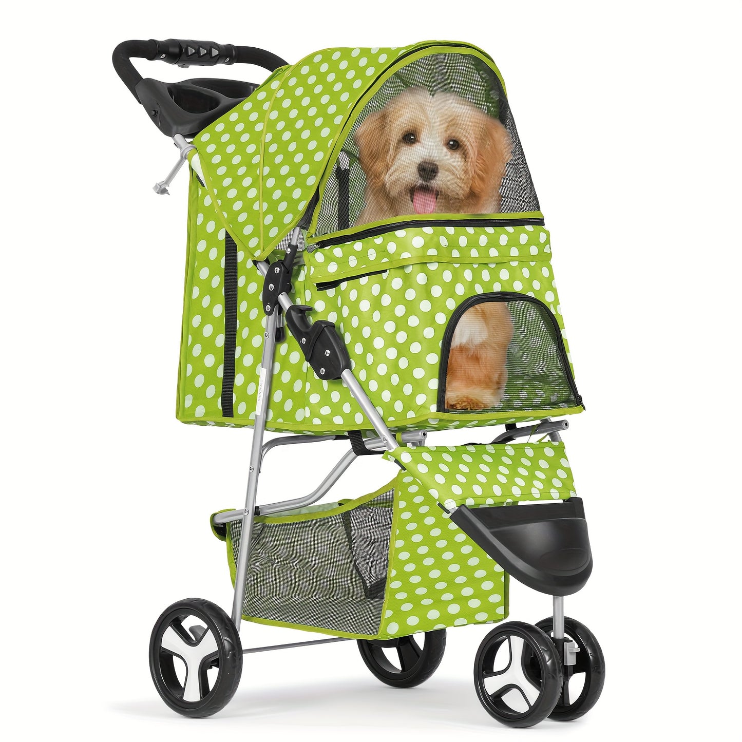 3 Wheels Pet Dog Cat Stroller for Small Medium Dogs Cats - Foldable Jogger Stroller w/Storage Basket and Cup Holder - For Pet Owners - Suitable for Outdoor Walks & Travel - Great Gift for Dog & Cat Lovers